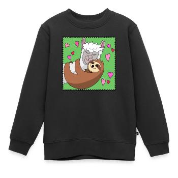Lama et paresseux - c'est l'amour - Saint Valentin - Sweat Premium enfant bio - noir - Devant - AI Model Kid Female (0cm)
