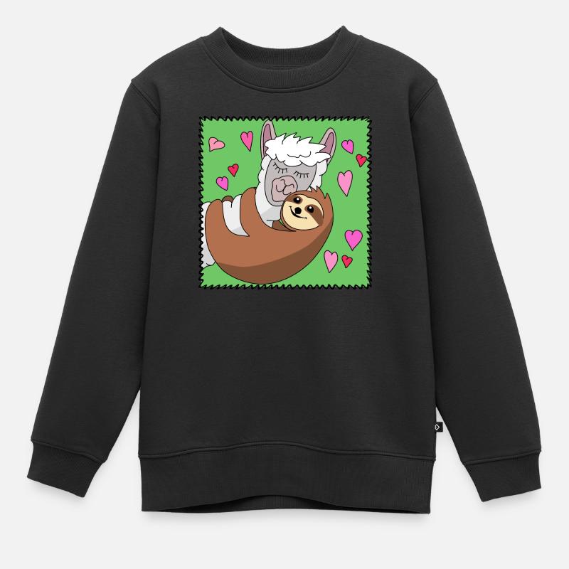 Lama et paresseux - c'est l'amour - Saint Valentin - Sweat Premium enfant bio - noir