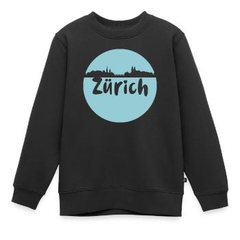 Zürich ,skyline, blau,cutout, logo, scherenschnitt - Kinder Premium Organic Sweatshirt - Schwarz - Vorne - AI Model Kid Female (0cm)