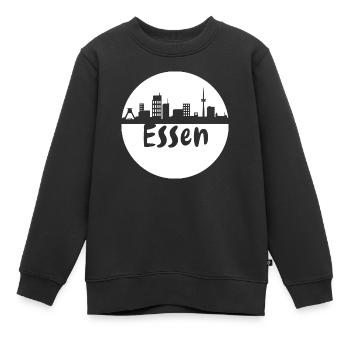 Essen,skyline, weissu, scherenschnitt, Kreis,logo - Kinder Premium Organic Sweatshirt - Schwarz - Vorne - AI Model Kid Female (0cm)