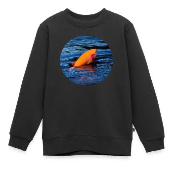 Pêche de la truite d’or - pêche à la truite - Sweat Premium enfant bio - noir - Devant - AI Model Kid Female (0cm)