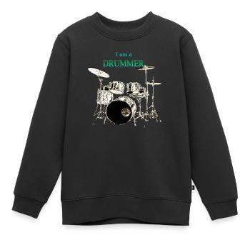 I am a Drummer Schlagzeuger Schlagzeug - Kinder Premium Organic Sweatshirt - Schwarz - Vorne - AI Model Kid Female (0cm)