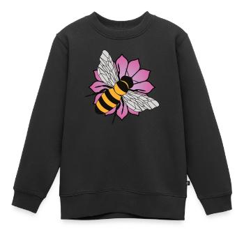 Honigbiene - rosa Blume - Kinder Premium Organic Sweatshirt - Schwarz - Vorne - AI Model Kid Female (0cm)