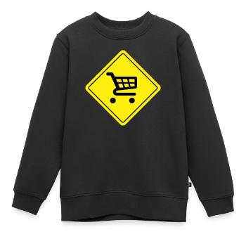 Panneau Signalisation Jaune Caddie Supermarché - Sweat Premium enfant bio - noir - Devant - AI Model Kid Female (0cm)