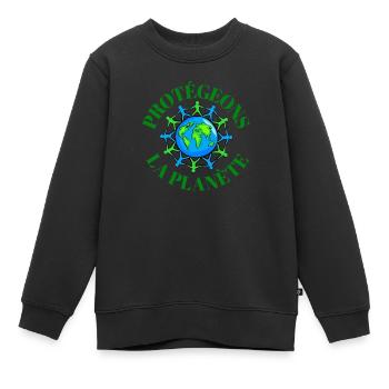 logo protect the planet - Kids Premium Organic Sweatshirt - black - Front - AI Model Kid Female (0cm)