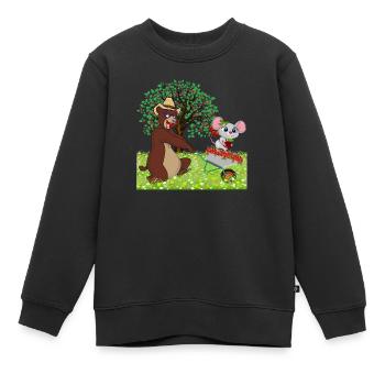 Ours avec une souris dans une prairie - Sweat Premium enfant bio - noir - Devant - AI Model Kid Female (0cm)