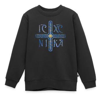 IC XC NIKA - Kreuz, Marmor, blau, Seelensymbol - Kinder Premium Organic Sweatshirt - Schwarz - Vorne - AI Model Kid Female (0cm)