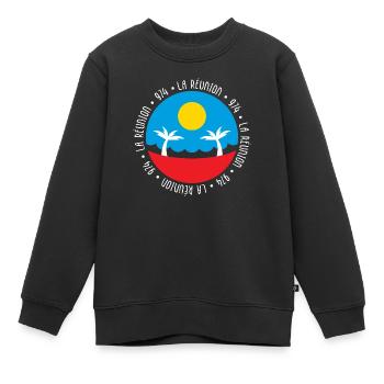 La Réunion - 974 - Sweat Premium enfant bio - noir - Devant - AI Model Kid Female (0cm)