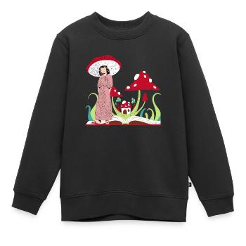 Pilzprinzessin, rote Champignons - Kinder Premium Organic Sweatshirt - Schwarz - Vorne - AI Model Kid Female (0cm)