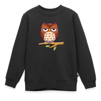 Bored Owl - bored owl sits on branch - Kids Premium Organic Sweatshirt - black - Front - AI Model Kid Female (0cm)