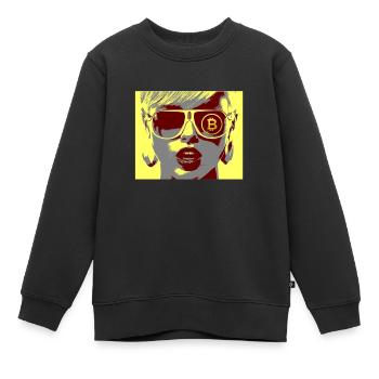 Crypto-monnaie Bitcoin - Sweat Premium enfant bio - noir - Devant - AI Model Kid Female (0cm)