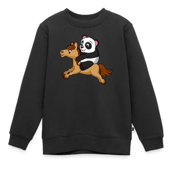 panda riding a horse pferd bärenstark hannoveraner - Kinder Premium Organic Sweatshirt - Schwarz - Vorne - AI Model Kid Female (0cm)