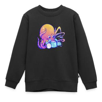 Octopus joue de la batterie - Sweat Premium enfant bio - noir - Devant - AI Model Kid Female (0cm)