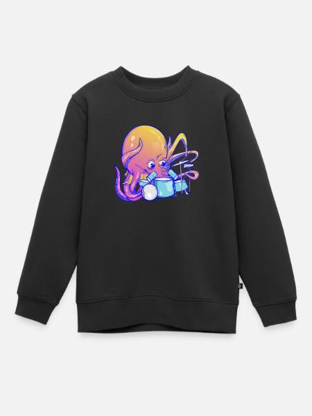 Octopus joue de la batterie - Sweat Premium enfant bio - noir