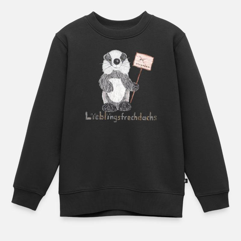 Lieblingsfrechdachs mit Schild "vergeben" - Kinder Premium Organic Sweatshirt - Schwarz