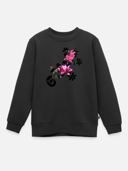 Lizard With Flowers - Kids Premium Organic Sweatshirt - black