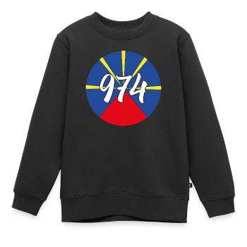 Ile de La Réunion - 974 - Sweat Premium enfant bio - noir - Devant - AI Model Kid Female (0cm)