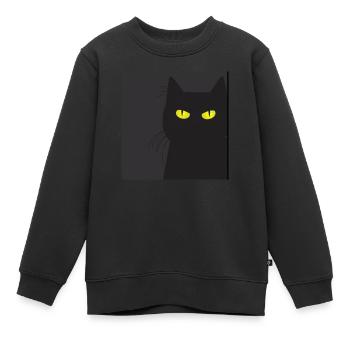 BLACK CAT VOUS REGARDE. Chat qui vous regarde !! - Sweat Premium enfant bio - noir - Devant - AI Model Kid Female (0cm)