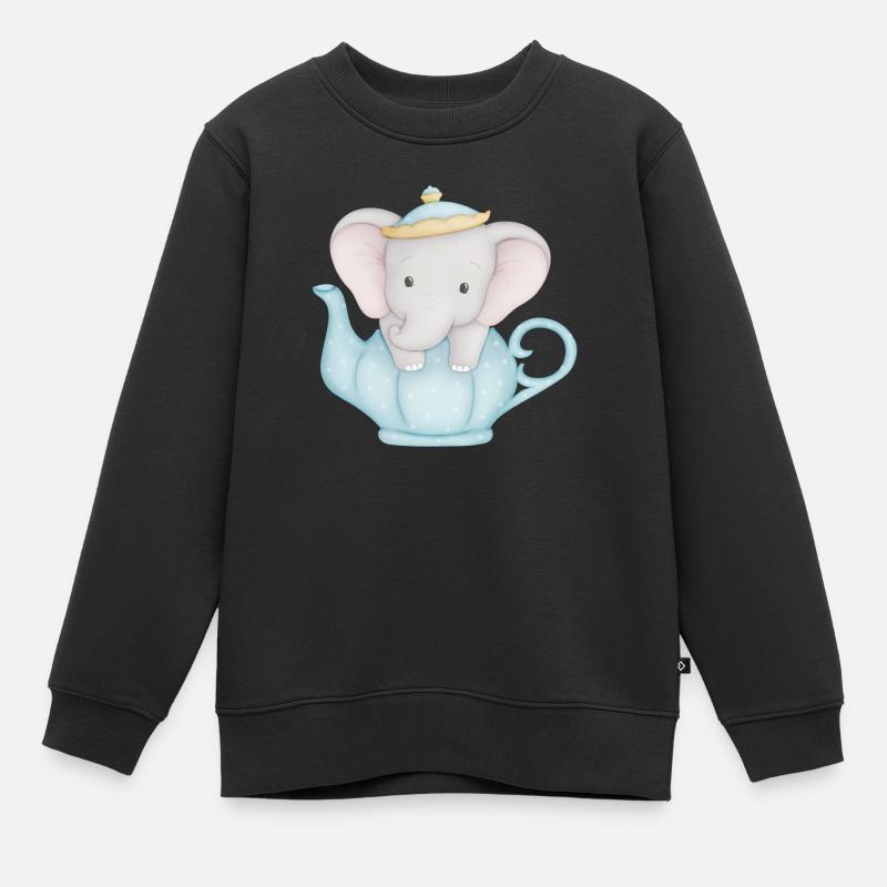 mignon éléphant dans une théière - Sweat Premium enfant bio - noir