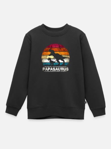 Papa Père Papasaurus rétro Vintage Fête des Pères - Sweat Premium enfant bio - noir