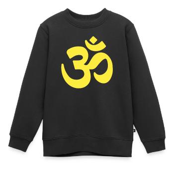 om zeichen zitronengelb mantra yoga liebe - Kinder Premium Organic Sweatshirt - Schwarz - Vorne - AI Model Kid Female (0cm)