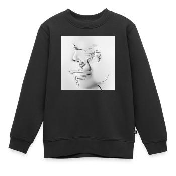 Dessin abstrait linéaire d’un portrait féminin - Sweat Premium enfant bio - noir - Devant - AI Model Kid Female (0cm)