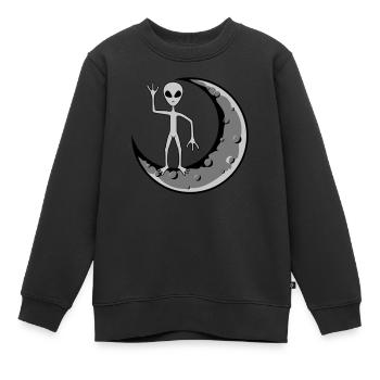 Mond Alien winkt stehend - Kinder Premium Organic Sweatshirt - Schwarz - Vorne - AI Model Kid Female (0cm)