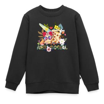 Anti Social Cat mignon Hippie - Sweat Premium enfant bio - noir - Devant - AI Model Kid Female (0cm)