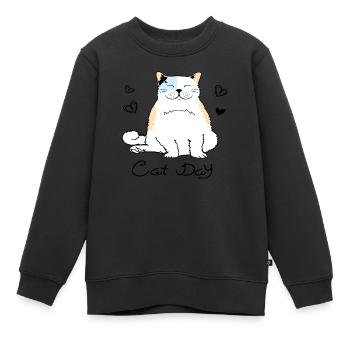 Cat Day - Kinder Premium Organic Sweatshirt - Schwarz - Vorne - AI Model Kid Female (0cm)