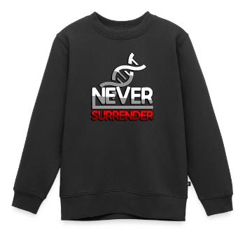 NEVER SURRENDER (Rot) + DNA - Gaming - Kinder Premium Organic Sweatshirt - Schwarz - Vorne - AI Model Kid Female (0cm)