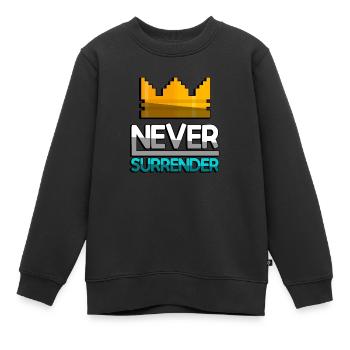 NEVER SURRENDER (Türkis) + King Crown - Gaming - Kinder Premium Organic Sweatshirt - Schwarz - Vorne - AI Model Kid Female (0cm)