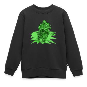 Courbe Adventure Bike vert - Sweat Premium enfant bio - noir - Devant - AI Model Kid Female (0cm)