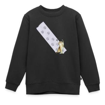 Süße Katze ist übers T-Shirt gelaufen - Kinder Premium Organic Sweatshirt - Schwarz - Vorne - AI Model Kid Female (0cm)
