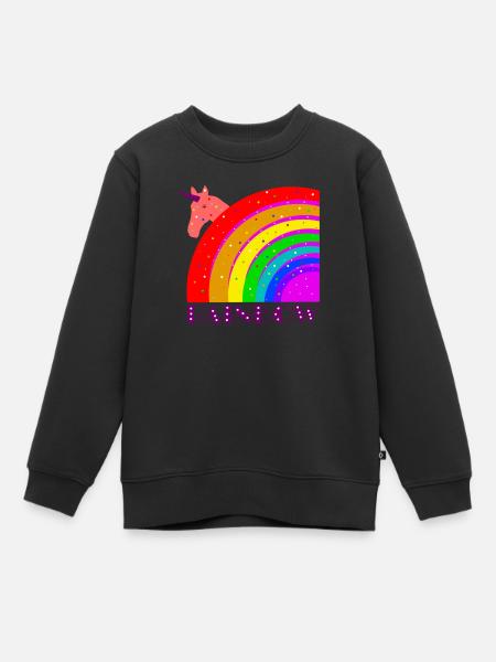 Regenbogen mit Einhorn - Kinder Premium Organic Sweatshirt - Schwarz