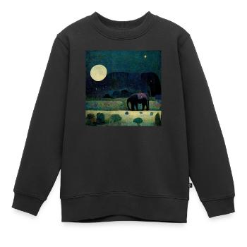 Une promenade éléphant dans la pleine lune - Sweat Premium enfant bio - noir - Devant - AI Model Kid Female (0cm)