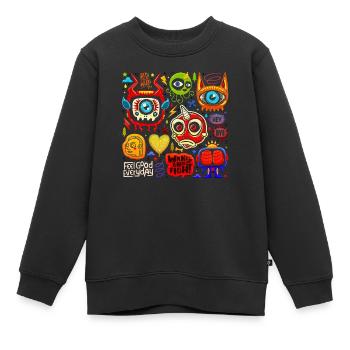 visage fou visage heureux dessin animé visage heureux dessin animé - Sweat Premium enfant bio - noir - Devant - AI Model Kid Female (0cm)