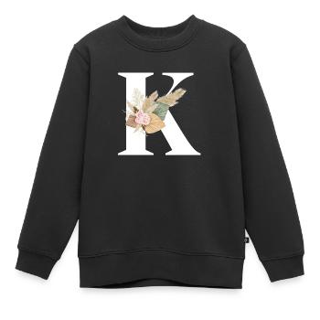 blumiger Buchstabe K - Kinder Premium Organic Sweatshirt - Schwarz - Vorne - AI Model Kid Female (0cm)