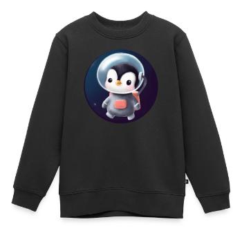 Astronaute pingouin mignon dans l’espace - Sweat Premium enfant bio - noir - Devant - AI Model Kid Female (0cm)