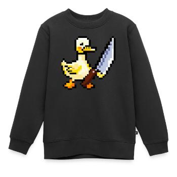 Canard tenant un couteau Pixel Art - Sweat Premium enfant bio - noir - Devant - AI Model Kid Female (0cm)