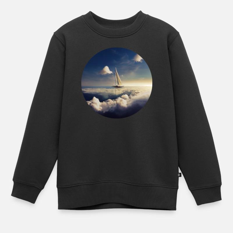 Schiff mit Wolken - Kinder Premium Organic Sweatshirt - Schwarz