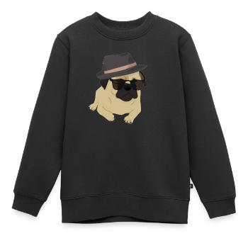 Carlin cool avec des lunettes de soleil et dans un chapeau - Sweat Premium enfant bio - noir - Devant - AI Model Kid Female (0cm)