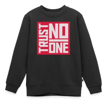 trust no one quote - Kids Premium Organic Sweatshirt - black - Front - AI Model Kid Female (0cm)
