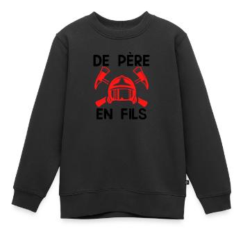 Humour pompier De Père en Fils - Sweat Premium enfant bio - noir - Devant - AI Model Kid Female (0cm)