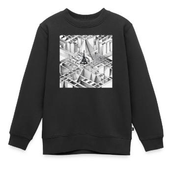 MC Escher dessin de la Tour Eiffel - Sweat Premium enfant bio - noir - Devant - AI Model Kid Female (0cm)