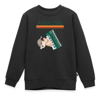 Synthés Analogiques rétro chat Synthétiseur - Sweat Premium enfant bio - noir - Devant - AI Model Kid Female (0cm)