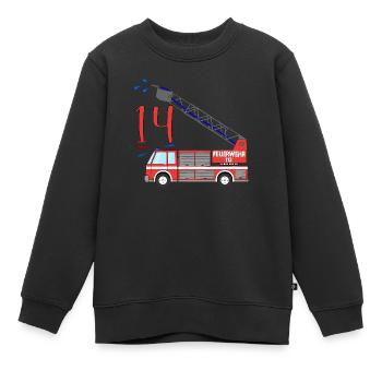 Camion de pompiers 14e anniversaire - Sweat Premium enfant bio - noir - Devant - AI Model Kid Female (0cm)