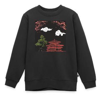 temple Japonais - 日本の神社 - Sweat Premium enfant bio - noir - Devant - AI Model Kid Female (0cm)