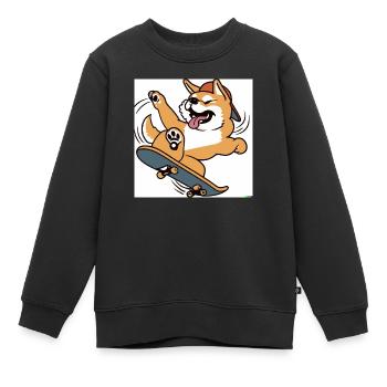 Shiba inu très cool faisant un kickflip - Sweat Premium enfant bio - noir - Devant - AI Model Kid Female (0cm)
