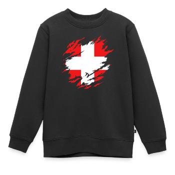 Schweizer Flagge unter Zerrissen - Kinder Premium Organic Sweatshirt - Schwarz - Vorne - AI Model Kid Female (0cm)