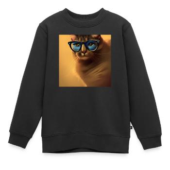 Katze mit Brille - Kinder Premium Organic Sweatshirt - Schwarz - Vorne - AI Model Kid Female (0cm)
